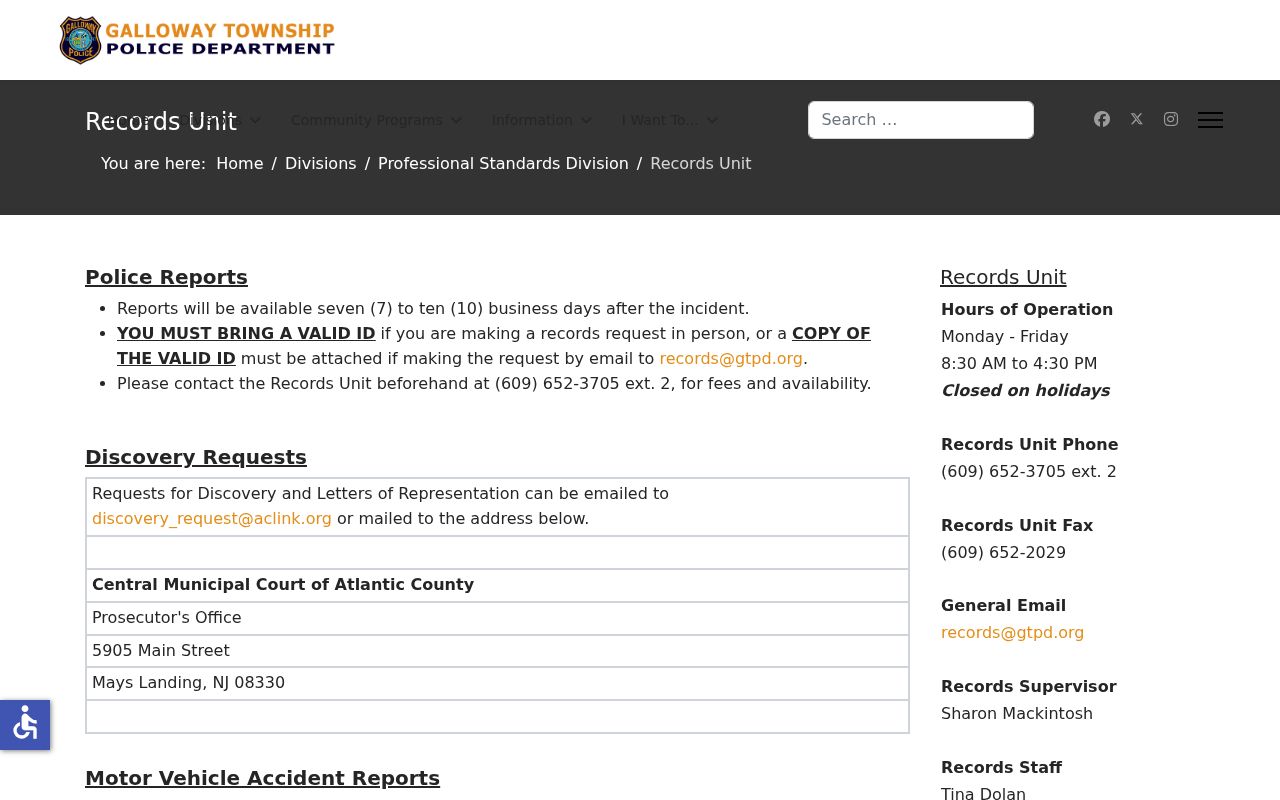 Galloway Township police criminal records request form