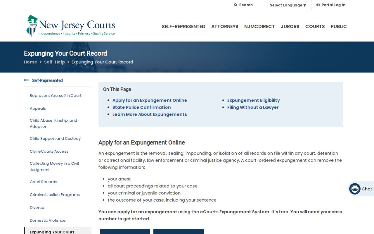 Atlantic County criminal history expungement through New Jersey Courts
