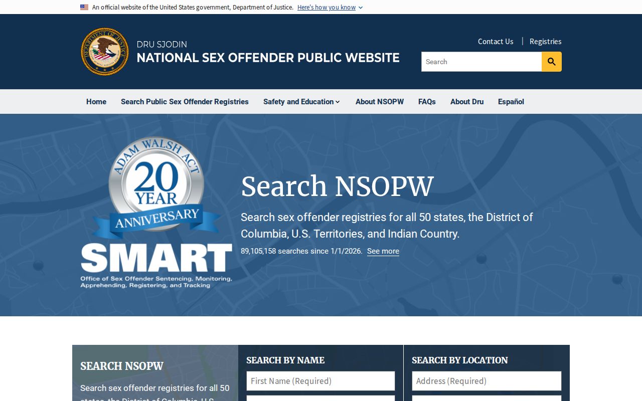 Department of Justice NSOPW search for cross-state Atlantic County registry checks